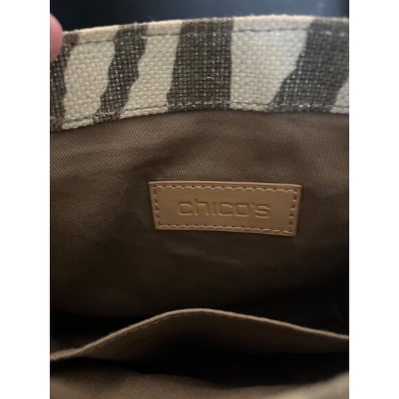 Chico’s Woven Zebra Pattern Crossbody Bag Adjustable Strap Tan & Dark Taupe - Picture 5 of 7